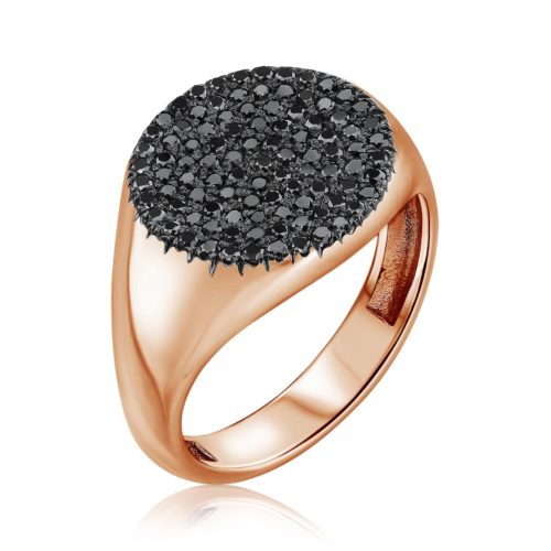 טבעת חותם משובצת יהלומים שחורים