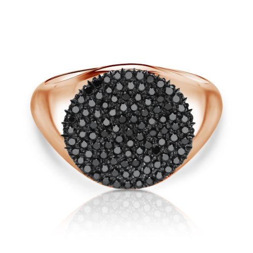 טבעת חותם משובצת יהלומים שחורים