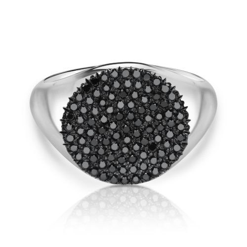 טבעת חותם משובצת יהלומים שחורים