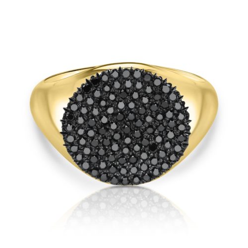טבעת חותם משובצת יהלומים שחורים