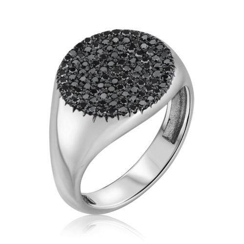 טבעת חותם משובצת יהלומים שחורים