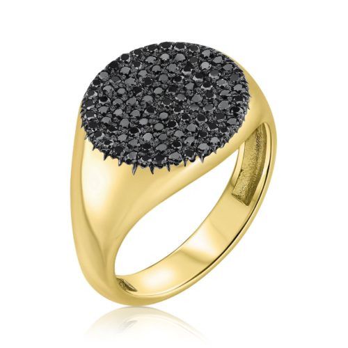 טבעת חותם משובצת יהלומים שחורים