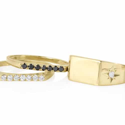 טבעת חותם מלבנית עם יהלומים בצדדים