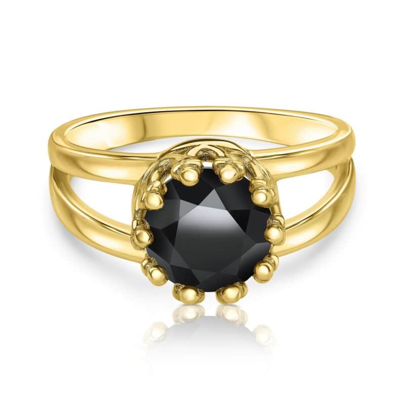 טבעת כתר משובצת יהלום שחור 2 קארט