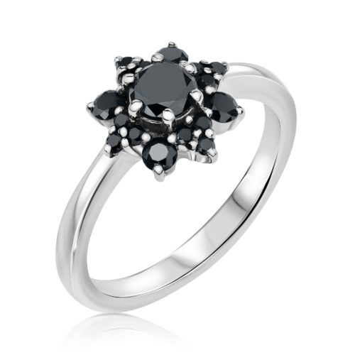 טבעת פרח משובצת יהלומים שחורים