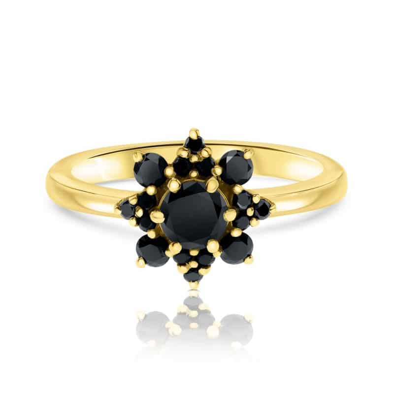 טבעת פרח משובצת יהלומים שחורים