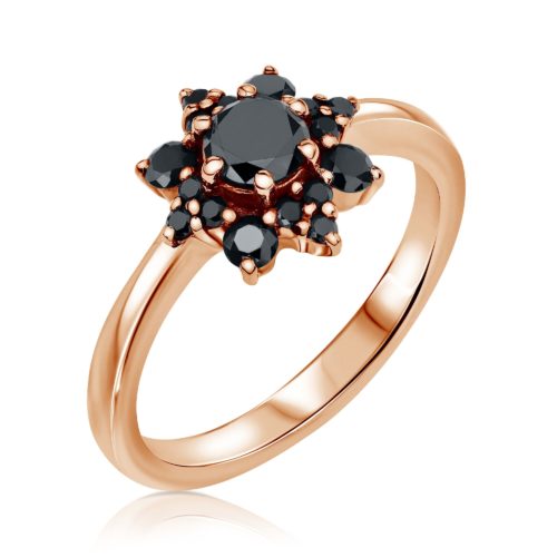 טבעת פרח משובצת יהלומים שחורים