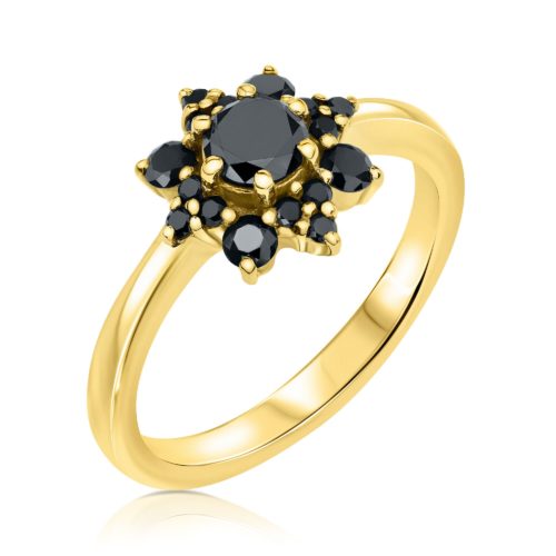 טבעת פרח משובצת יהלומים שחורים
