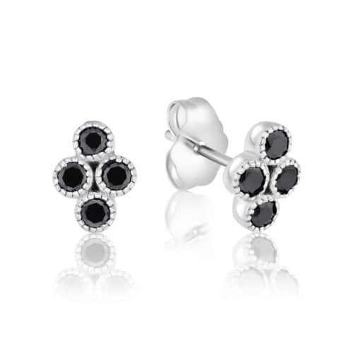 עגילי ארבעה יהלומים צמודים שחורים