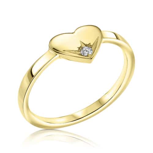 טבעת לב משובצת יהלום לבן