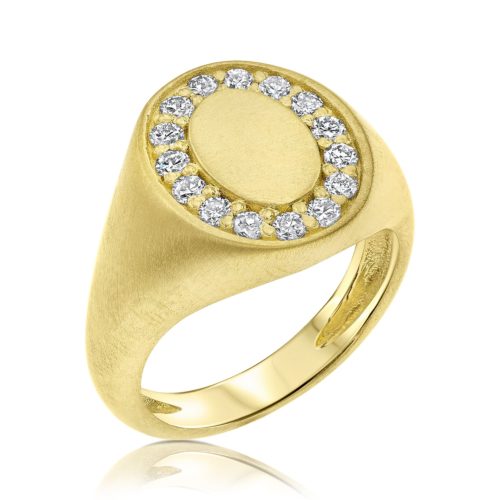 טבעת חותם אליפסה משובצת יהלומים לבנים