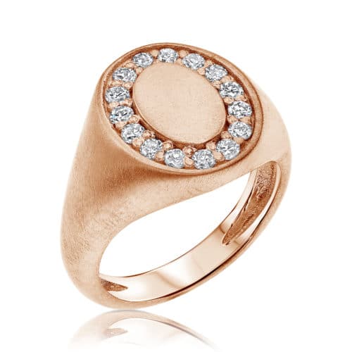 טבעת חותם אליפסה משובצת יהלומים לבנים