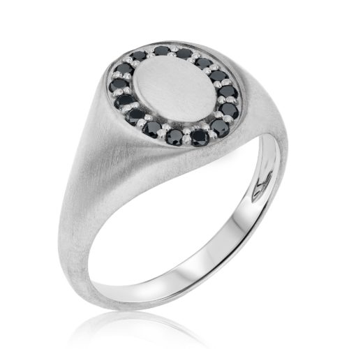 טבעת חותם אליפסה משובצת יהלומים שחורים