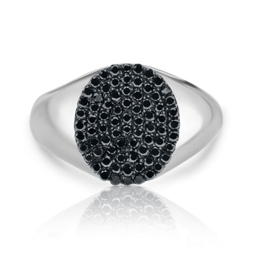 טבעת חותם משובצת 76 יהלומים שחורים