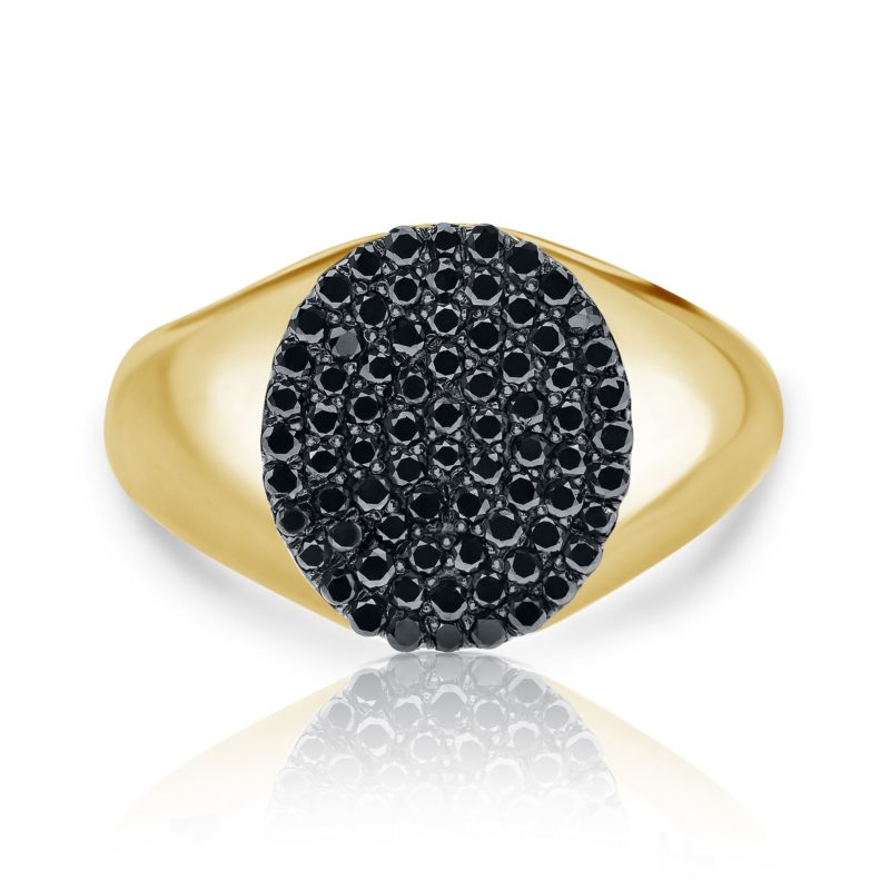טבעת חותם משובצת 76 יהלומים שחורים