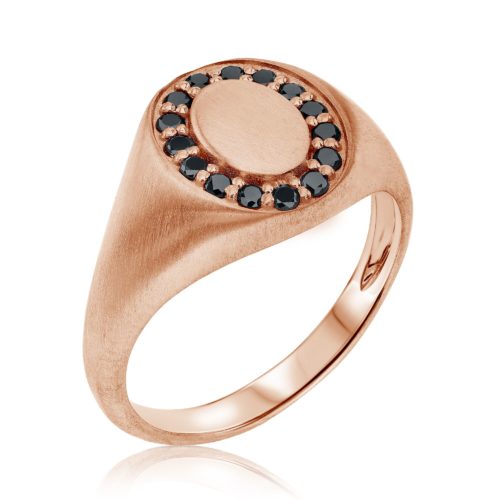 טבעת חותם אליפסה משובצת יהלומים שחורים