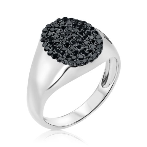 טבעת חותם משובצת 76 יהלומים שחורים