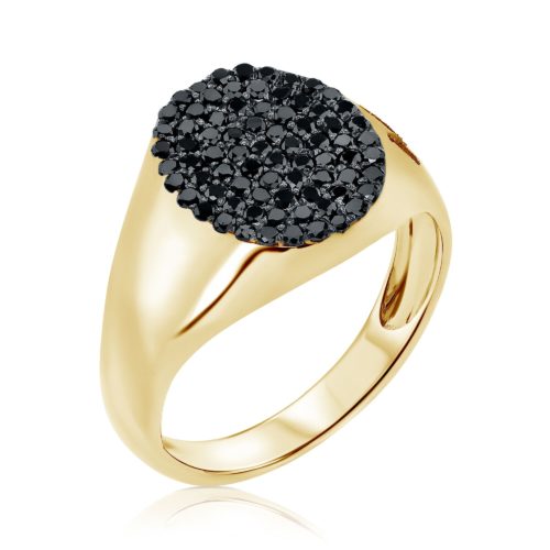 טבעת חותם משובצת 76 יהלומים שחורים