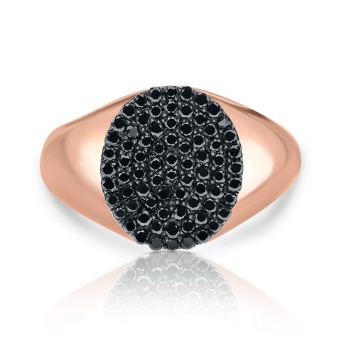 טבעת חותם אליפסה משובצת 76 יהלומים שחורים