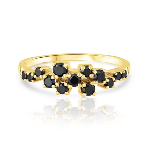 טבעת א-סימטרית משובצת יהלומים שחורים