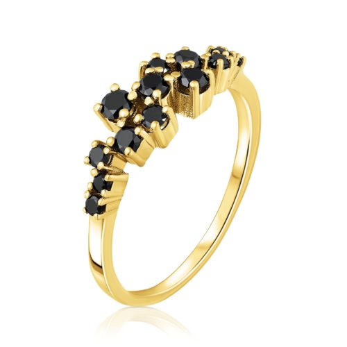 טבעת א-סימטרית משובצת יהלומים שחורים