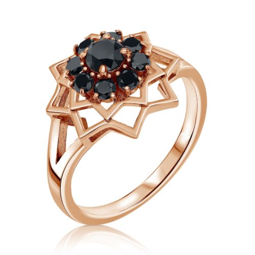 טבעת פרח משולשים משובצת יהלומים שחורים
