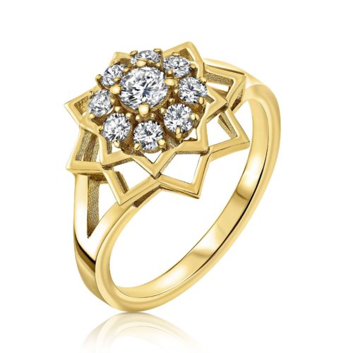 טבעת פרח משולשים משובצת יהלומים לבנים