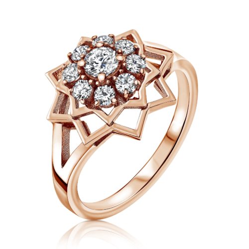 טבעת פרח משולשים משובצת יהלומים לבנים