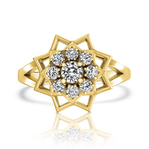טבעת פרח משולשים משובצת יהלומים לבנים
