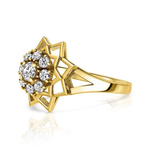 טבעת פרח משולשים משובצת יהלומים לבנים