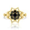 טבעת פרח משולשים משובצת יהלומים שחורים
