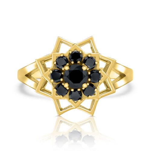 טבעת פרח משולשים משובצת יהלומים שחורים