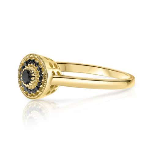 טבעת שמש מיוחדת משובצת יהלומים שחורים