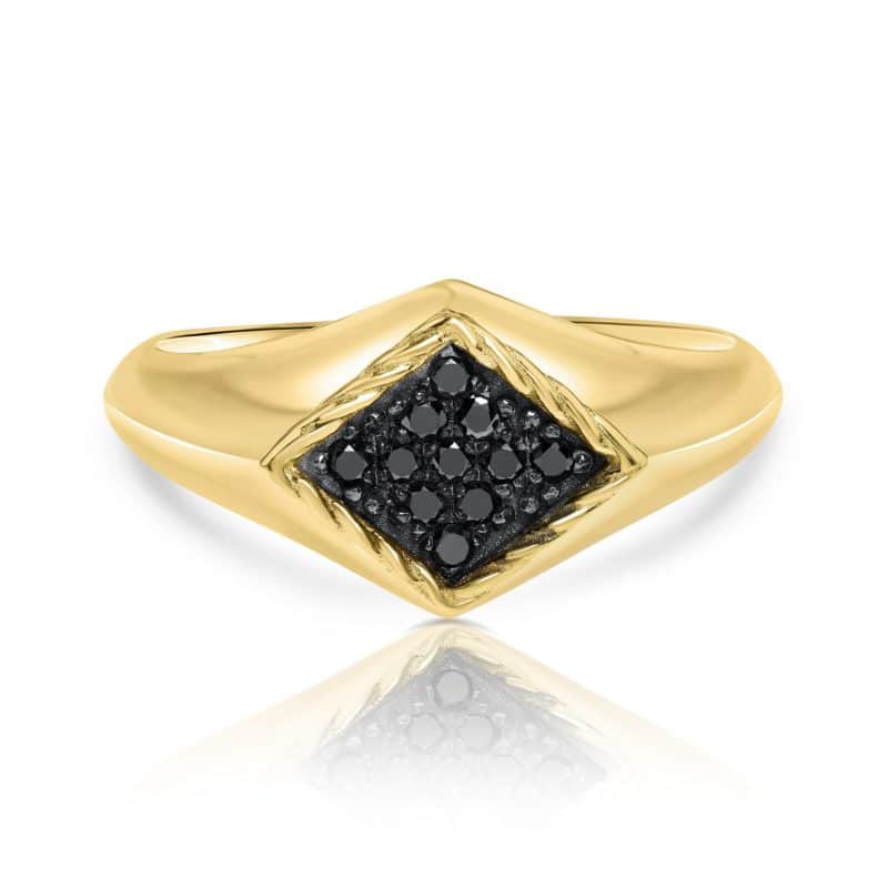 טבעת חותם מעויין עם יהלומים שחורים
