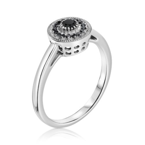 טבעת שמש מיוחדת משובצת יהלומים שחורים