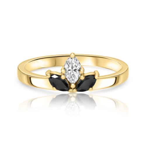 טבעת יהלומי מרקיזה - שחור לבן שחור