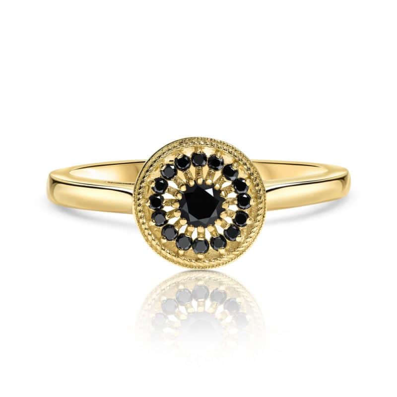 טבעת שמש מיוחדת משובצת יהלומים שחורים