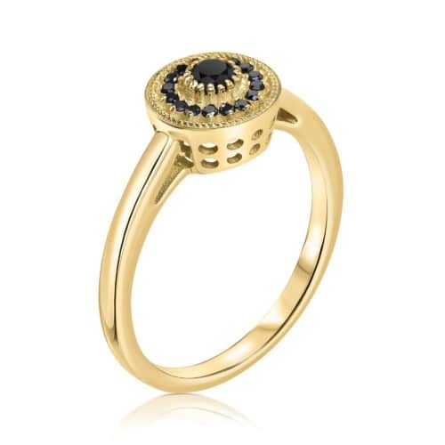 טבעת שמש מיוחדת משובצת יהלומים שחורים