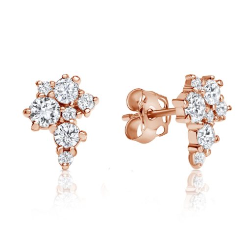 עגילים א-סימטרים משובצים יהלומים לבנים