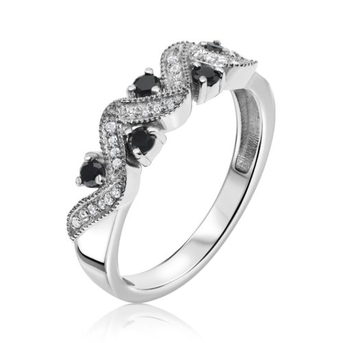 טבעת וינטאג׳ משובצת יהלומים לבנים ושחורים