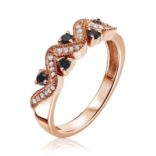 טבעת וינטאג׳ משובצת יהלומים לבנים ושחורים