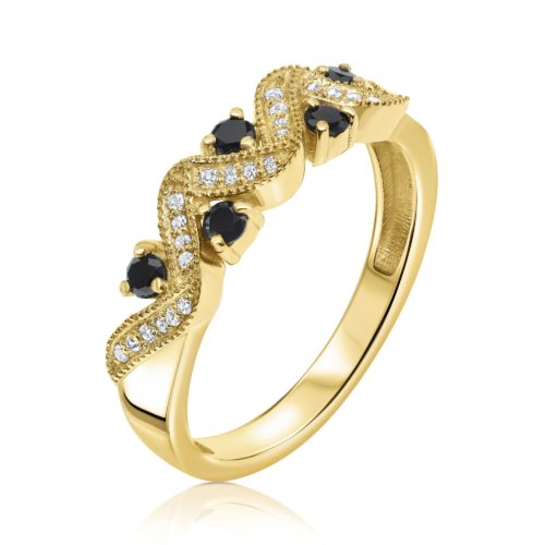 טבעת וינטאג׳ משובצת יהלומים לבנים ושחורים