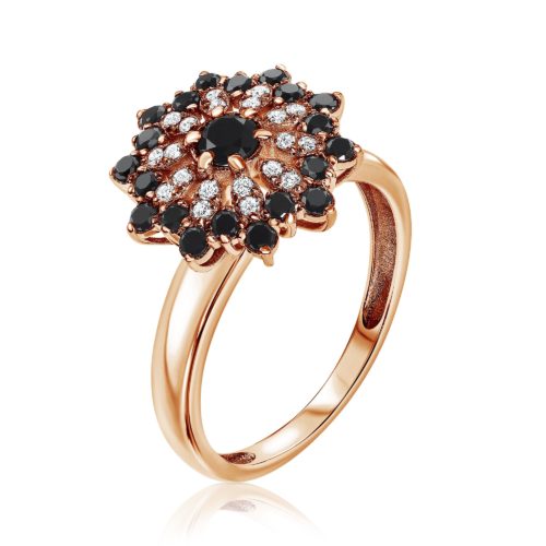 טבעת פרח משוגע משובצת יהלומים שחורים ולבנים