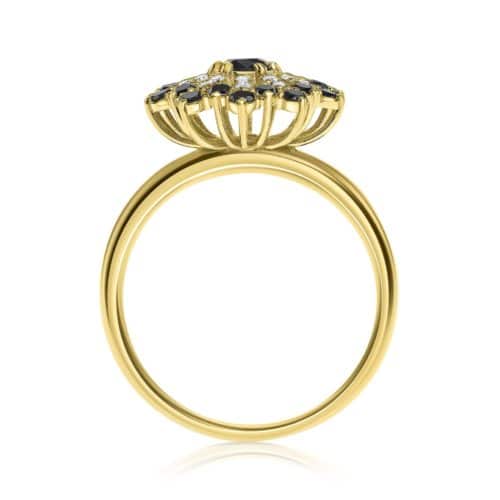 טבעת פרח משוגע משובצת יהלומים שחורים ולבנים