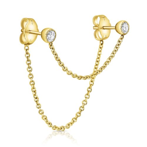 עגיל יהלומים כפול ל-2 חורים צמודים