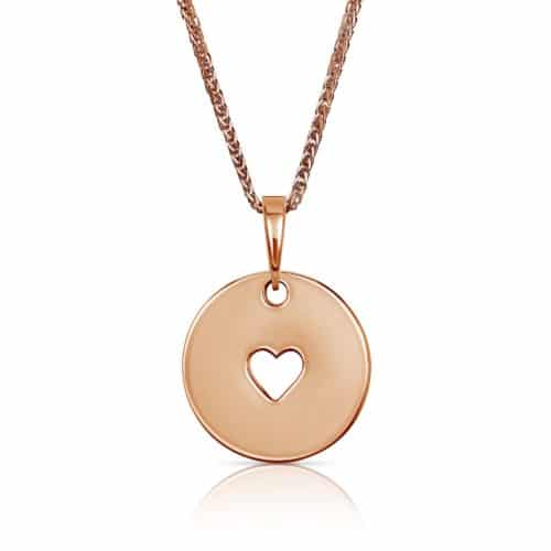 שרשרת עיגול זהב לב חלול עם חריטה‎