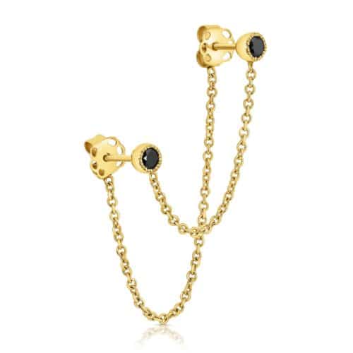 עגיל יהלומים שחורים כפול ל-2 חורים צמודים