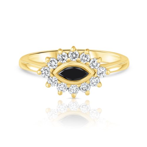 טבעת עין יהלום מרקיזה שחור ויהלומים לבנים מסביב