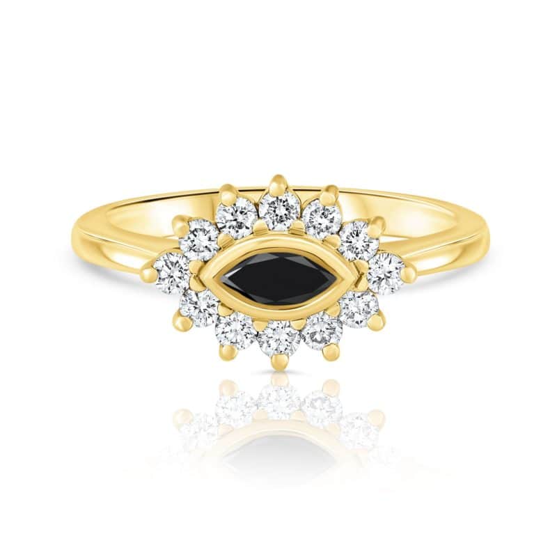 טבעת עין יהלום מרקיזה שחור ויהלומים לבנים מסביב