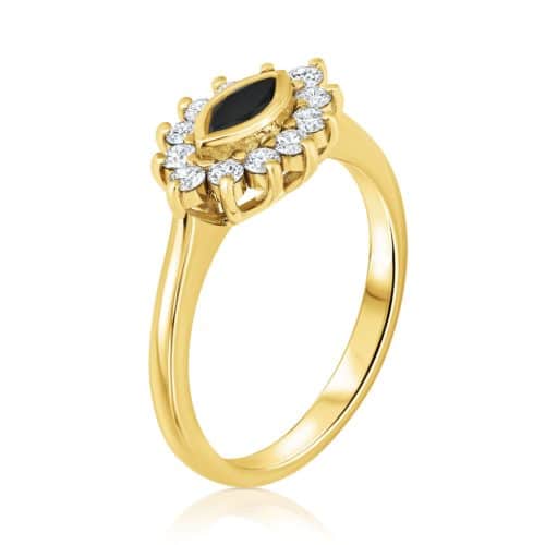 טבעת עין יהלום מרקיזה שחור ויהלומים לבנים מסביב